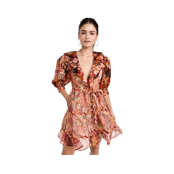 CeliaB Sinai Ruffled V-Neck Tie Waist Floral Mini Dress Multicolor Women's XS - Picture 1 of 12